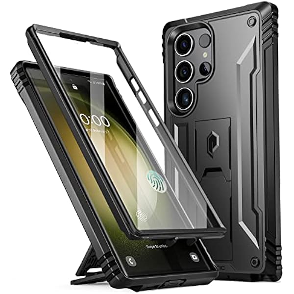 Revolution Case for Galaxy S23 Ultra 5G 6.8" Full Body Rugged | Shockproof Protective Cover | with Kickstand | Built-in Screen Protector | Works with Fingerprint ID | Black