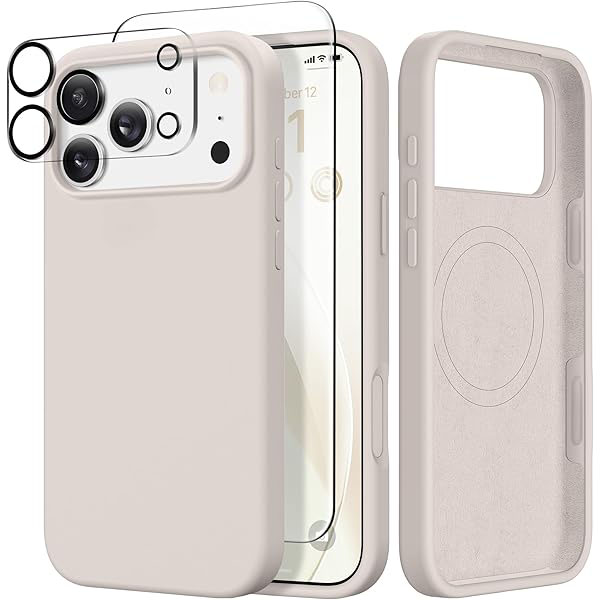 Magnetic for iPhone 17 Pro Case, Compatible with MagSafe, [Screen Protector + Camera Lens Protector], Liquid Silicone Anti-Scratch Shockproof Protective Phone Case 6.3 inch, Stone